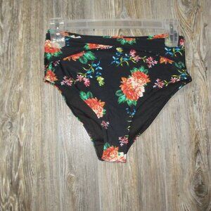 Cupshe NEW Black Floral Flowers Size Large Swimsuit Bottom Swim Bikini